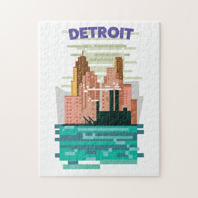 Detroit City skyline travel poster. Jigsaw Puzzle (Vertical)