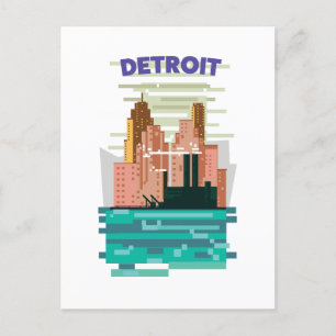 Detroit City skyline travel poster. Postcard