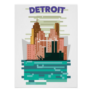 Detroit City skyline travel poster. Poster