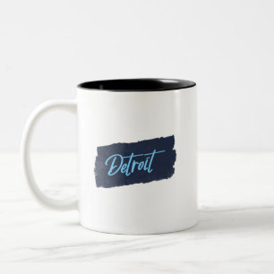 Detroit Handwritten Blue Typography  Two-Tone Coffee Mug