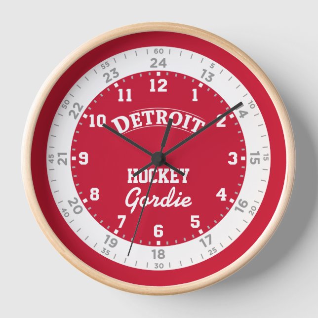 Detroit Hockey 24 Hour Wall Clock (Front)