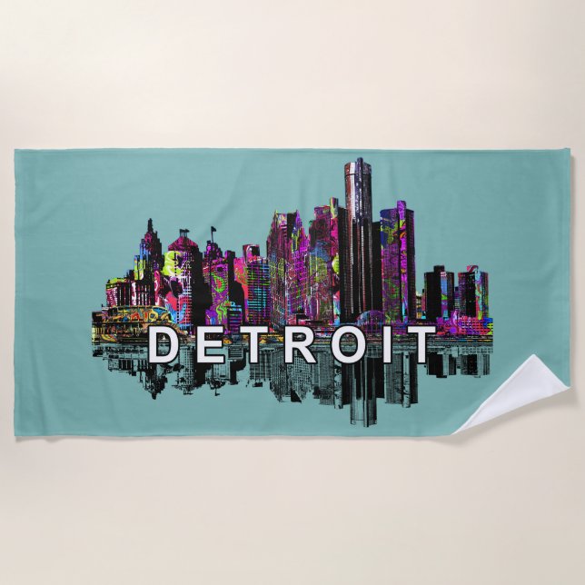 Detroit in graffiti  beach towel (Front)