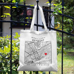 Detroit Love Locator | City Map Wedding Welcome Tote Bag<br><div class="desc">A fun tote bag for a wedding or any other occasion taking place in the beautiful city of Detroit, Michigan. This tote features an overhead map of the city centre inside a black-bordered box framer. On the top sits a short welcome greeting and the name of the city. On the...</div>