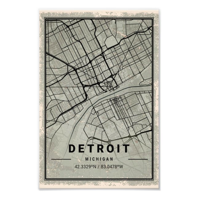 detroit map print poster canvas | michigan (Front)