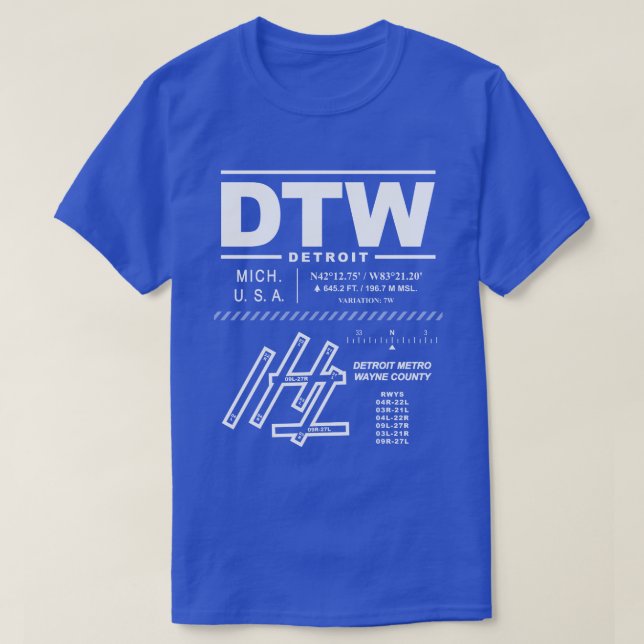 Detroit Metropolitan Wayne County Airport DTW T-Shirt (Design Front)