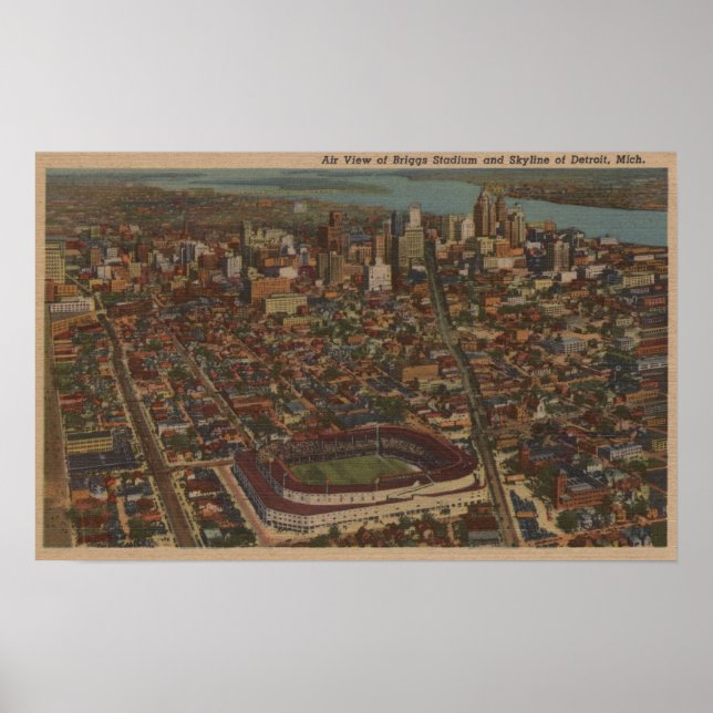 Detroit, MI - Aerial Briggs Baseball Stadium Poster (Front)