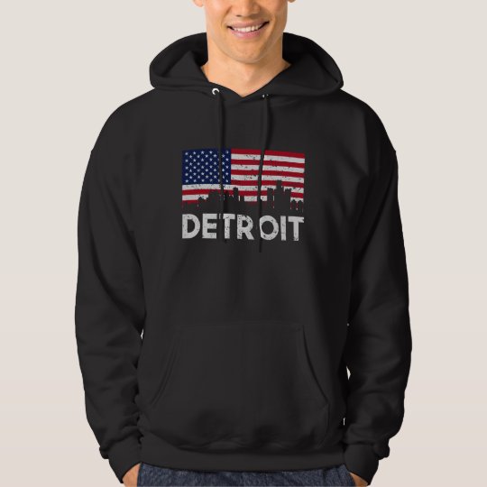 Detroit MI American Flag Skyline Distressed Hoodie