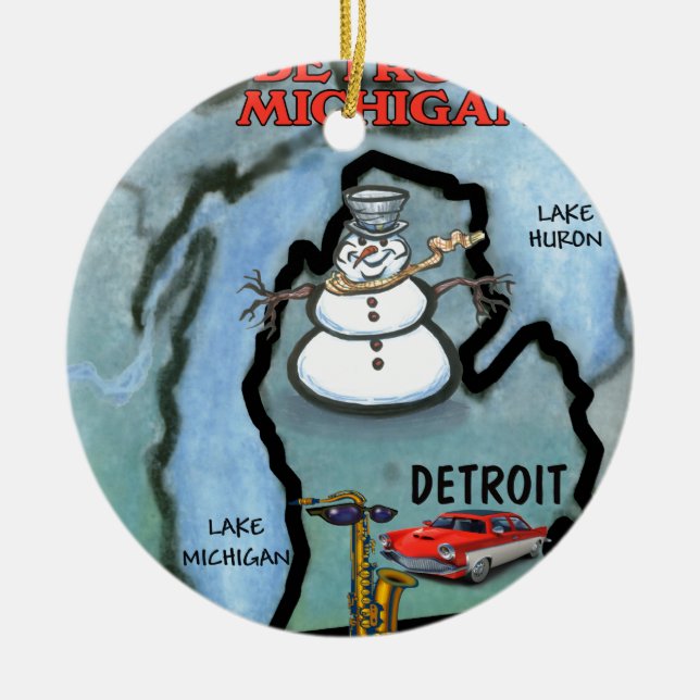 Detroit Michigan Ceramic Ornament (Front)
