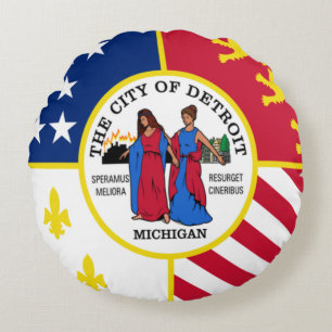 Detroit (Michigan) City flag Round Cushion