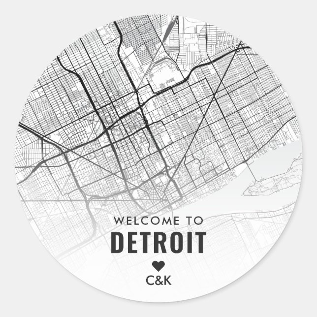Detroit, Michigan City Map | Wedding Welcome Classic Round Sticker (Front)