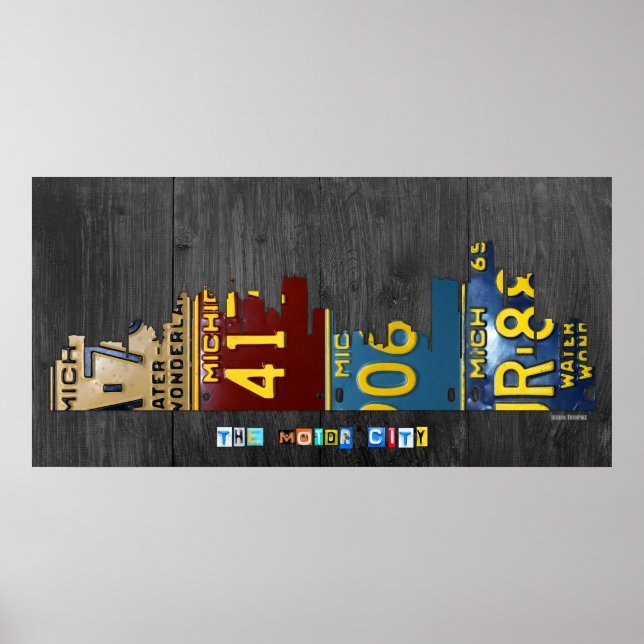 Detroit Michigan City Skyline License Plate Art Poster (Front)