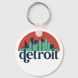 Detroit Michigan City Skyline Retro Cityscape Art Key Ring