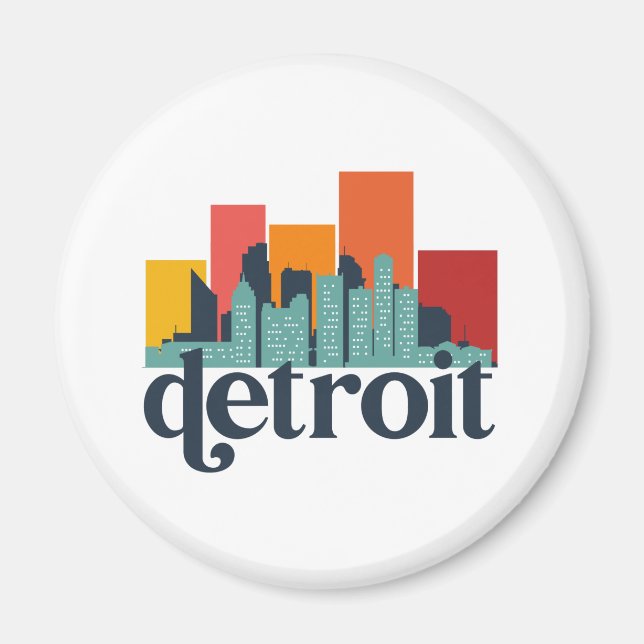 Detroit Michigan City Skyline Retro Cityscape Art Magnet (Front)