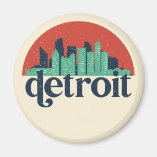 Detroit Michigan City Skyline Retro Cityscape Art Magnet
