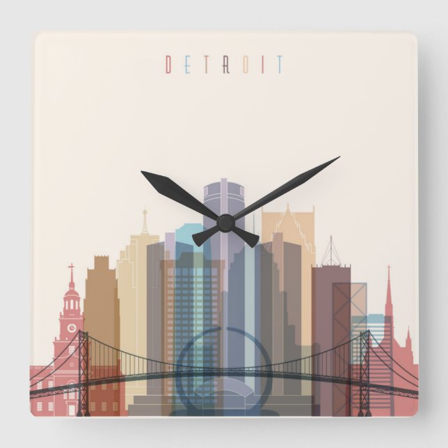 Detroit, Michigan | City Skyline Square Wall Clock (Front)