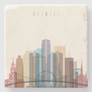 Detroit, Michigan City Skyline Stone Coaster