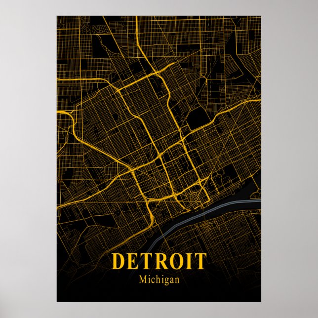 Detroit - Michigan Gold City Map Poster (Front)