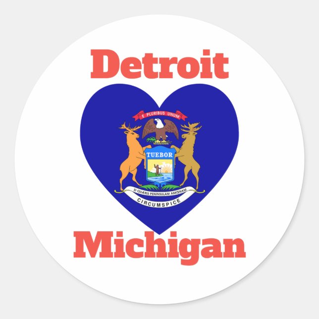 Detroit Michigan Heart Flag  Classic Round Sticker (Front)