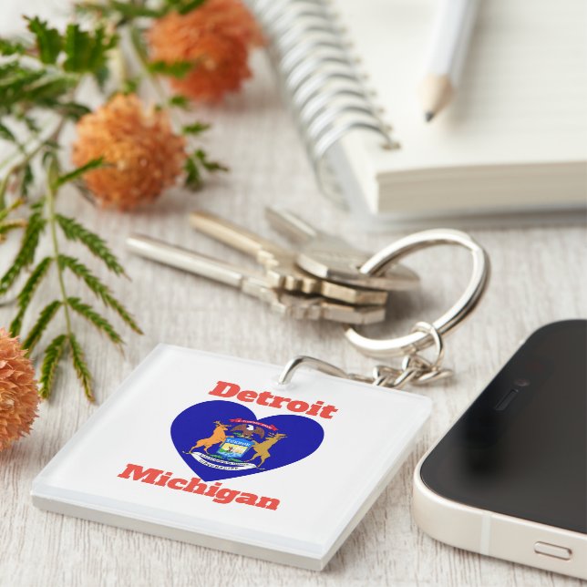 Detroit Michigan Heart Flag  Key Ring (Front Right)