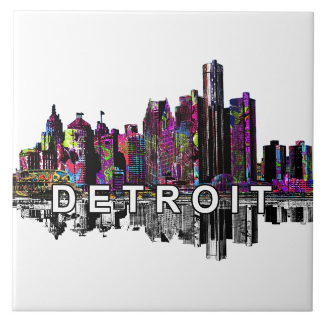 Detroit, Michigan in graffiti Ceramic Tile (Front)