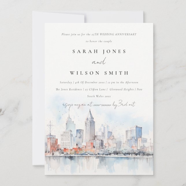 Detroit Michigan Landscape Wedding Anniversary Invitation (Front)