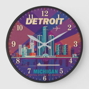 Detroit Michigan Large Clock