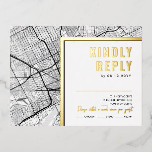 Detroit, Michigan Love Locator   RSVP Reply Foil Invitation Postcard