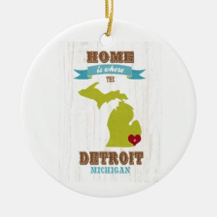 detroit, michigan Map – Home Is Where The Heart  Ceramic Ornament