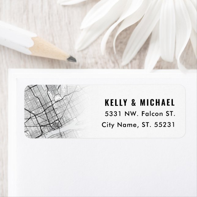 Detroit, Michigan Map Themed | Return Address Label (Insitu)