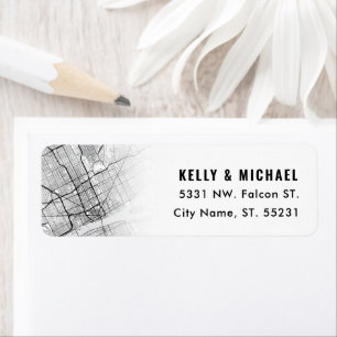 Detroit, Michigan Map Themed   Return Return Address Label