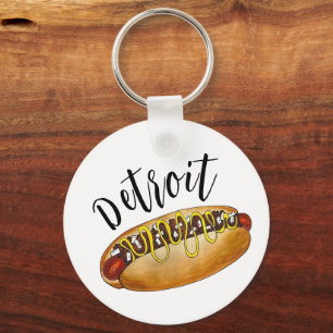Detroit Michigan MI Coney Island Hot Dog Hotdog Key Ring