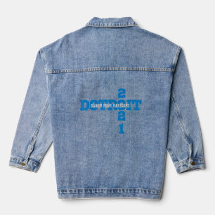 Detroit Michigan Michigander Sunday Lion Knee Cap Denim Jacket