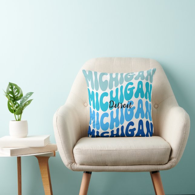 Detroit, Michigan Repeating Blue Cushion (Chair)