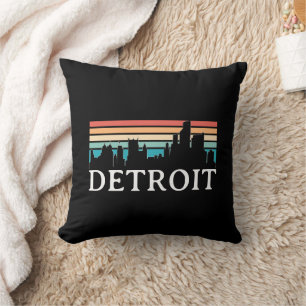Detroit Michigan Retro Vintage Sunset Skyline Cushion