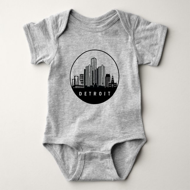 Detroit Michigan Skyline Baby Bodysuit (Front)