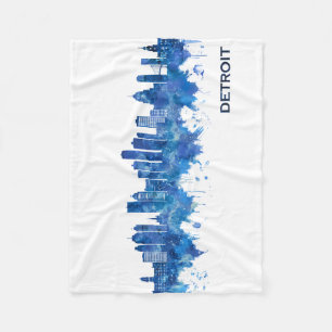 Detroit Michigan Skyline Blue Fleece Blanket