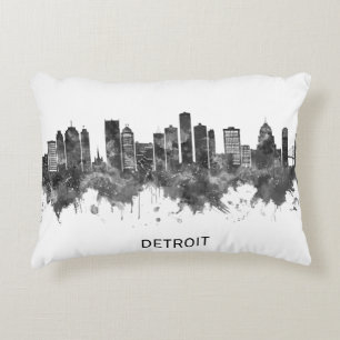 Detroit Michigan Skyline BW Decorative Cushion
