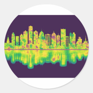 Detroit Michigan Skyline Classic Round Sticker