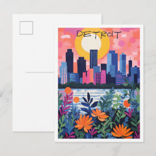 Detroit Michigan Travel City Aesthetic Postcard