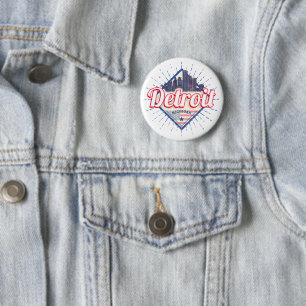 Detroit Michigan United States Skyline Vintage USA 6 Cm Round Badge