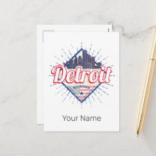 Detroit Michigan United States Skyline Vintage USA Holiday Postcard