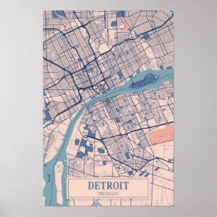 Detroit Michigan USA Breezy City Map Travel Poster