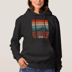 Detroit Michigan USA Retro Vintage Sunset Skyline  Hoodie