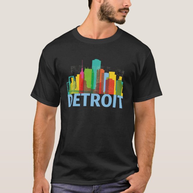 Detroit Michigan USA Skyline Silhouette Outline Sk T-Shirt (Front)