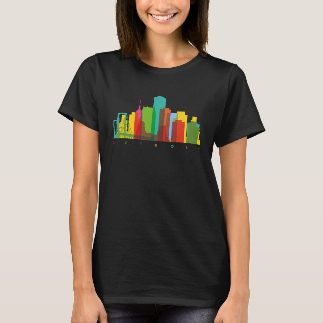 Detroit Michigan USA Skyline Silhouette Outline Sk T-Shirt (Front)