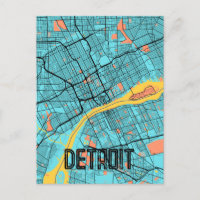 Detroit, Michigan USA Teal  Postcard