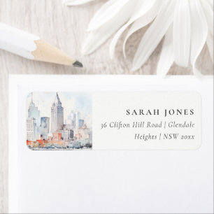 Detroit Michigan Watercolor Landscape Address Return Address Label