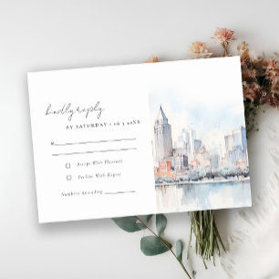 Detroit Michigan Watercolor Landscape Wedding RSVP Card