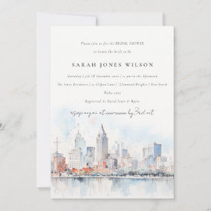 Detroit Michigan Watercolor Scape Bridal Shower Invitation