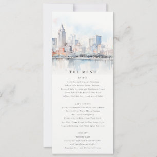 Detroit Michigan Watercolor Scape Wedding Menu Invitation